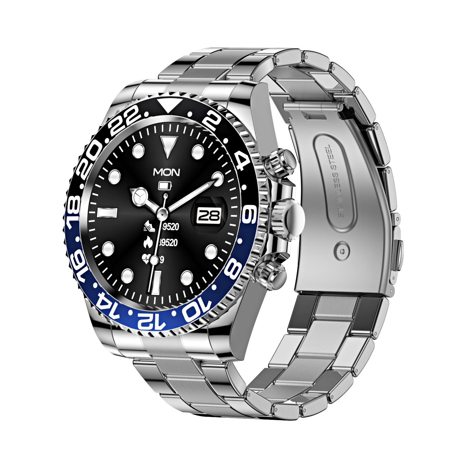 Classic Stainless Steel Smartwatch with Rotating Timer Bezel, Bluetooth Calling & Luminous Display(blue and black)