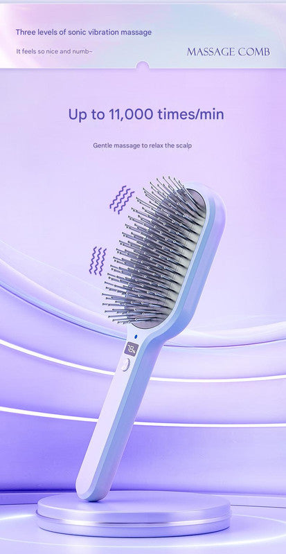 Electric Ionic Vibrating Massage Hairbrush - 3-Mode Sonic Scalp Massager & Detangler with LCD Display(Purple)