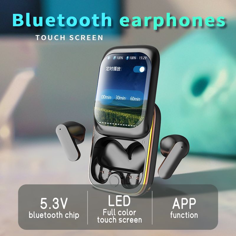 TWS Wireless Earbuds with LED Touch Screen Charging Case - Bluetooth 5.3, HIFI Sound, Standalone Music Playback & Game Mode(black)