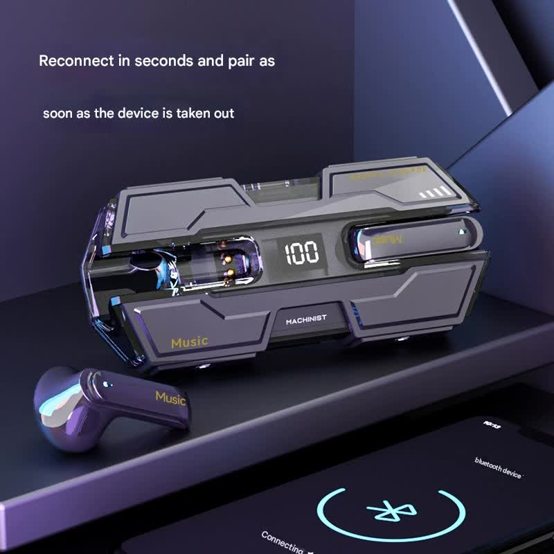 Futuristic TWS Gaming Earbuds - Bluetooth 5.3, Low Latency, HIFI Surround Sound, LED Display(black)