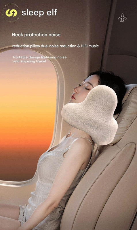 Smart Neck Pillow with Dual Noise Reduction, HIFI Bluetooth Music & Graphene Heating - Sleep Elf" Travel Pillow(Silver)"