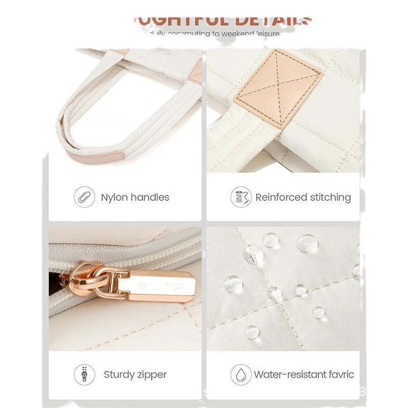 Lightweight Quilted Tote Bag for Women - Fits 15.6 Laptop Water-Resistant with Clutch & Luggage Strap(black)"