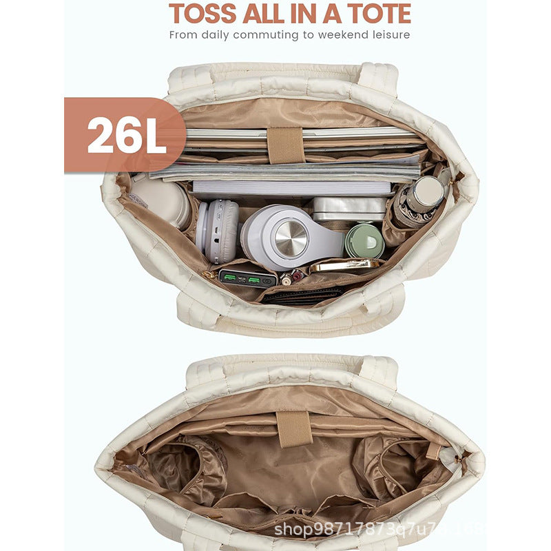 Lightweight Quilted Tote Bag for Women - Fits 15.6 Laptop Water-Resistant with Clutch & Luggage Strap(Khaki)"