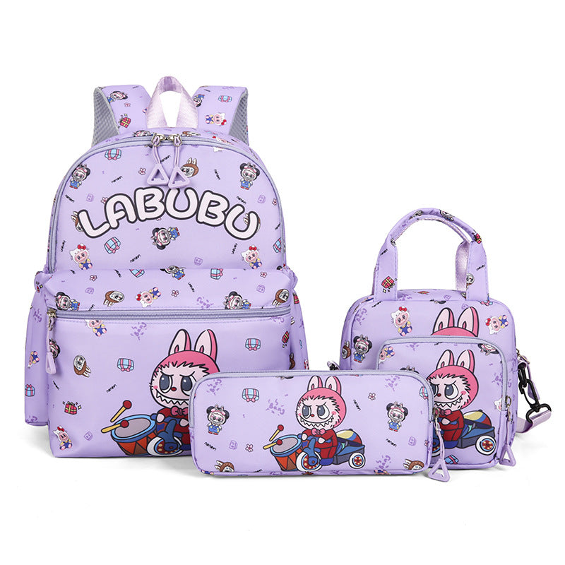 Kids Cartoon Character 3-Piece Backpack Set - Lightweight School Bag with Lunch Bag & Pencil Case(Purple)