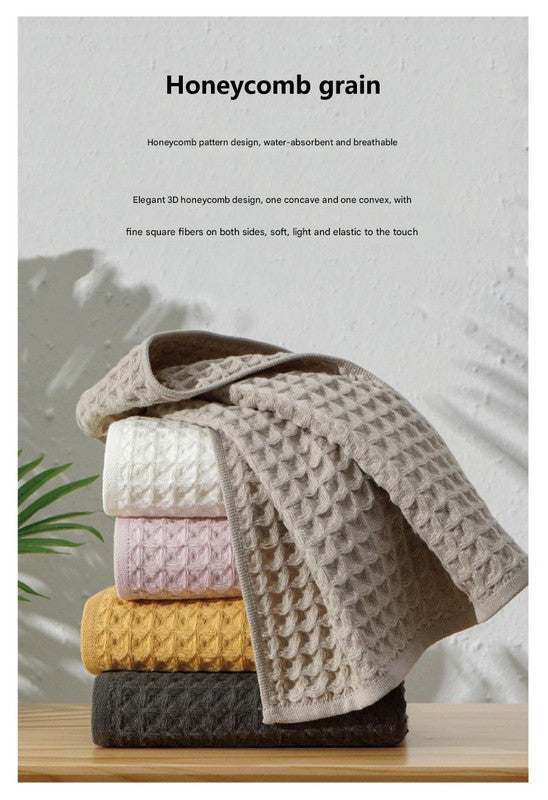 Luxurious 100% Cotton Waffle Weave Towel Set - 3-Piece Absorbent, Quick-Drying & Soft(White)