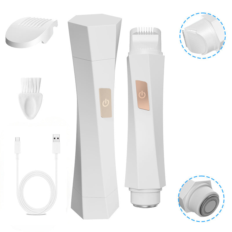 2-in-1 Women's Electric Body Shaver & Facial Trimmer - IPX7 Waterproof, Dual Head with Ceramic Blades, USB Rechargeable(White)