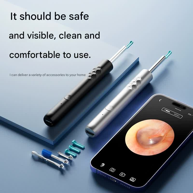 Smart Visual Ear Cleaner with HD WiFi Camera - Gentle Silicone Tips, USB-C Rechargeable Otoscope for Safe Ear Wax Removal(White low-level version)
