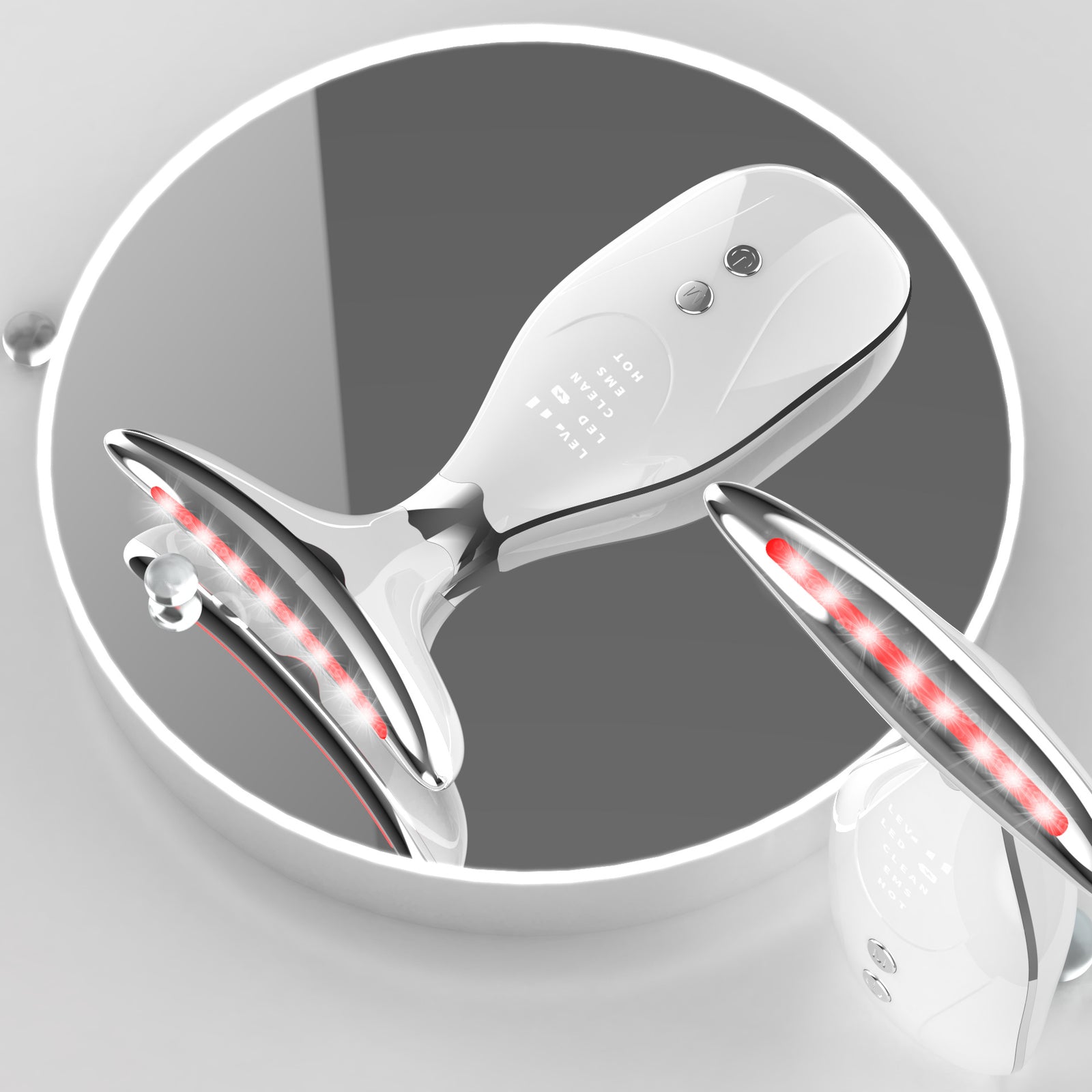 Multi-Function Facial & Neck Massager with LED Light Therapy, EMS & Warm Import - Rechargeable Skin Care Device(White)