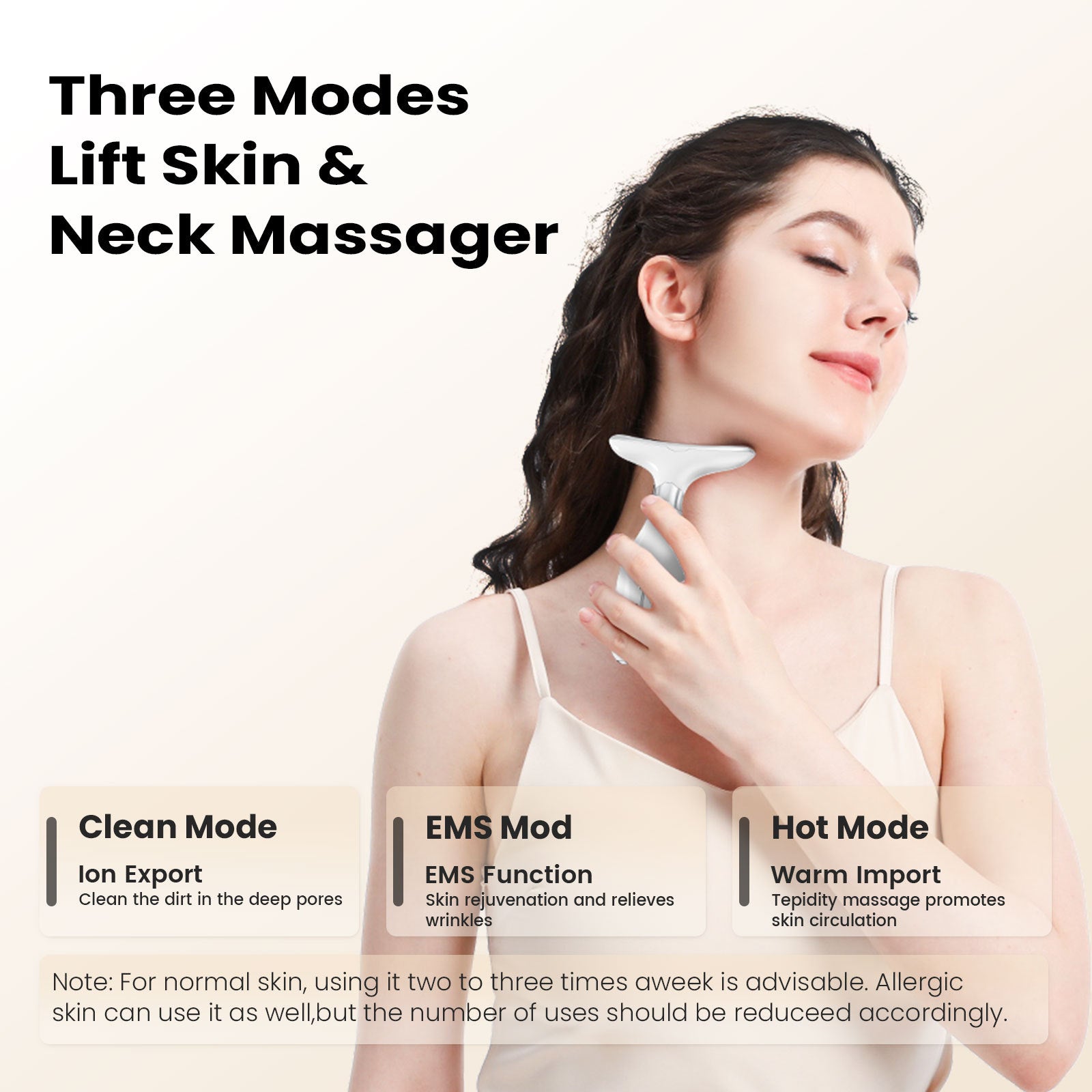 Multi-Function Facial & Neck Massager with LED Light Therapy, EMS & Warm Import - Rechargeable Skin Care Device(White)