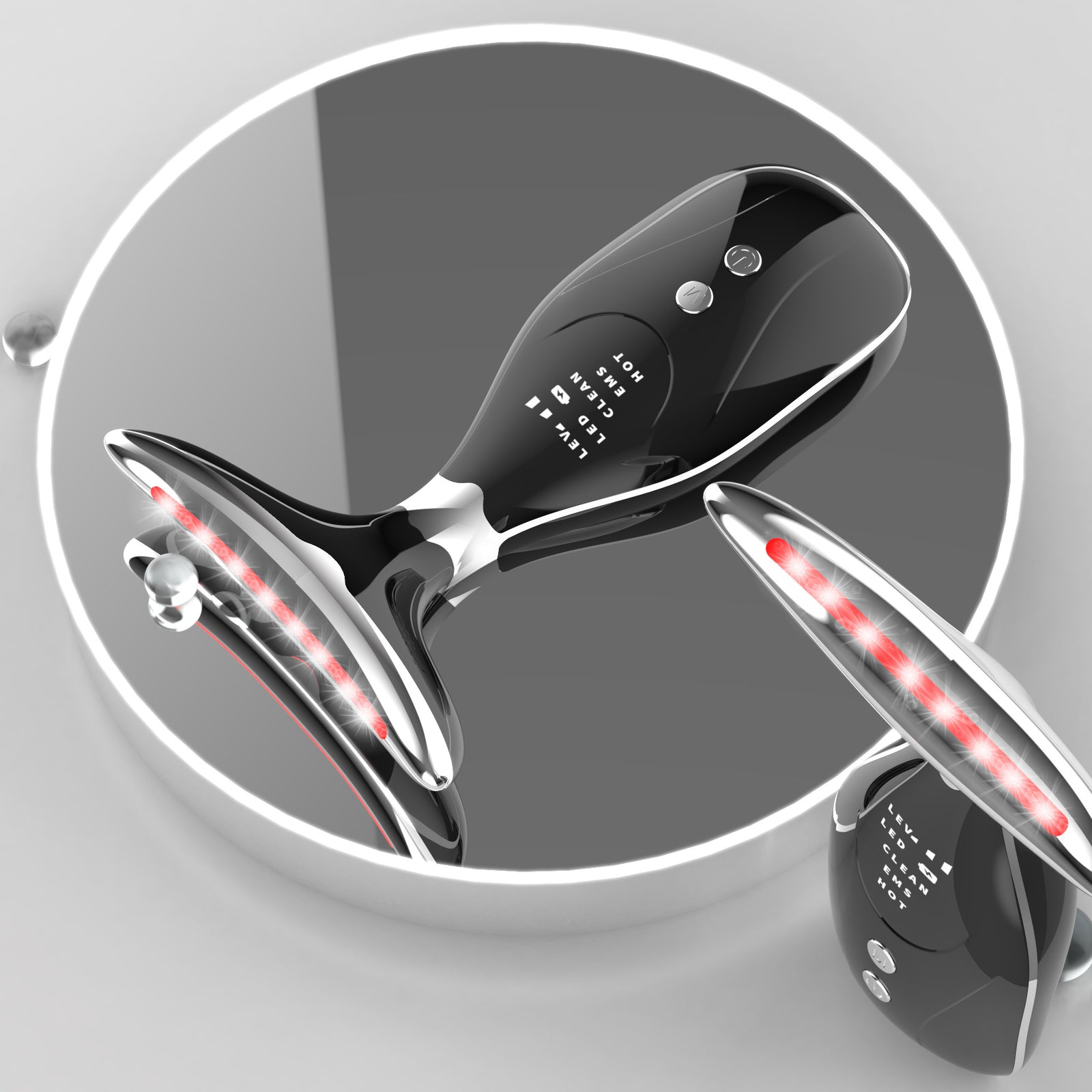 Multi-Function Facial & Neck Massager with LED Light Therapy, EMS & Warm Import - Rechargeable Skin Care Device(black)