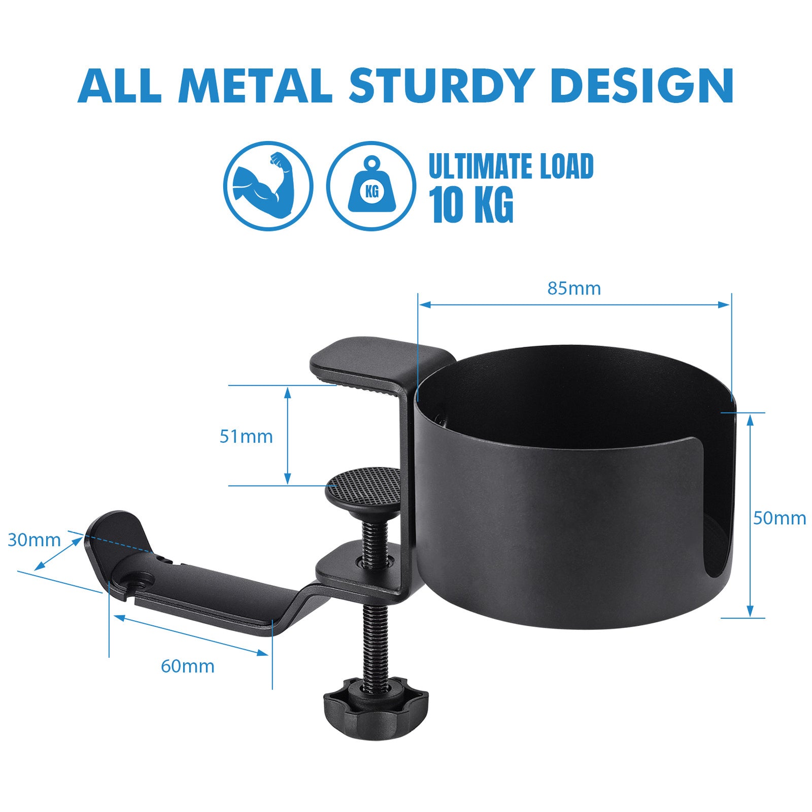 Heavy-Duty All-Metal Desk Clamp with 360-Degree Swivel Headphone Hanger & Cup Holder(black)