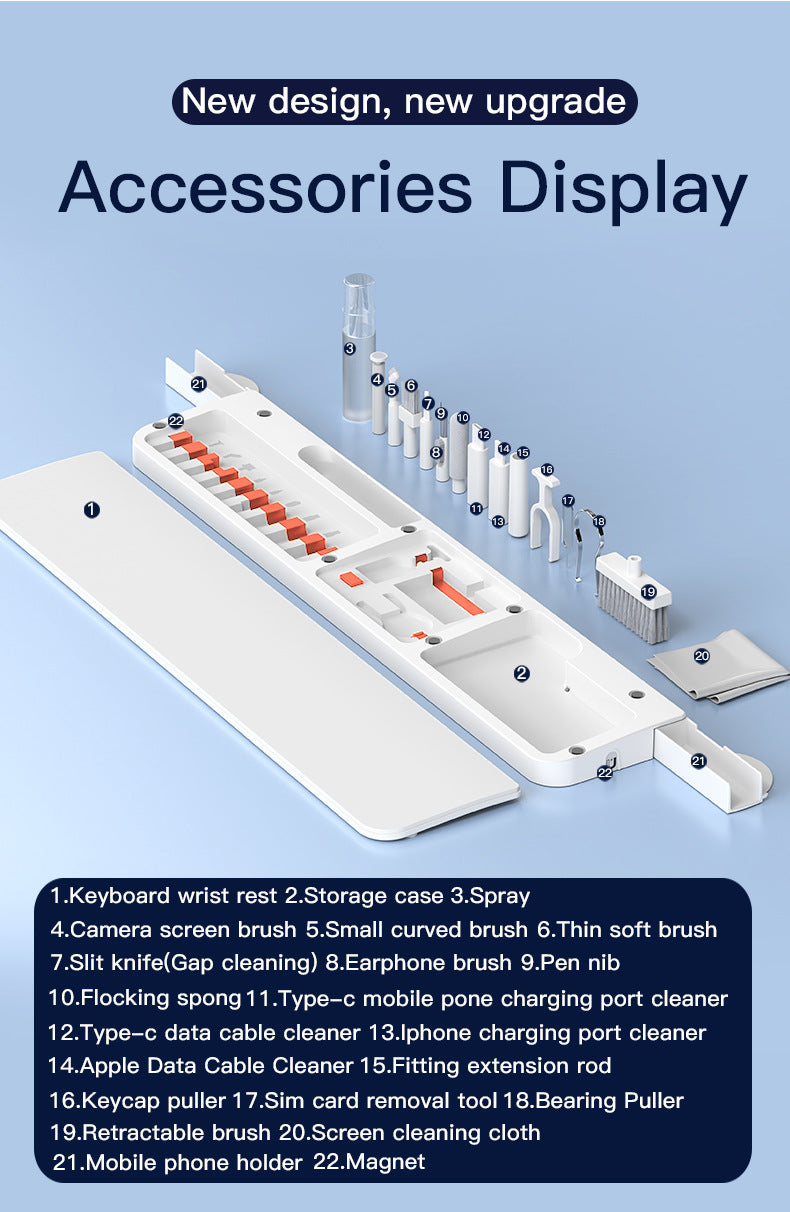 Two Multi-functional Keyboard Cleaning Kit & Ergonomic Wrist Rest with Integrated Storage(White)