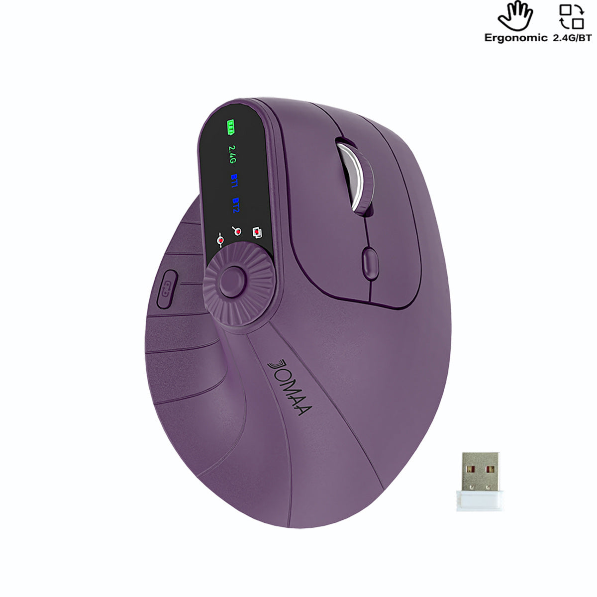 Ergonomic Vertical Mouse - 2.4G/Bluetooth Multi-Mode, LED Display, 57-Degree Angle, & 400mAh Battery(Purple)