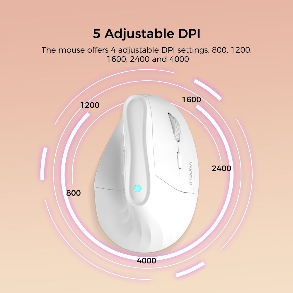 Ergonomic Vertical Mouse - Multi-Device Bluetooth5.0 & 2.4G Wireless, Adjustable DPI, Silent Click(pale pinkish gray)