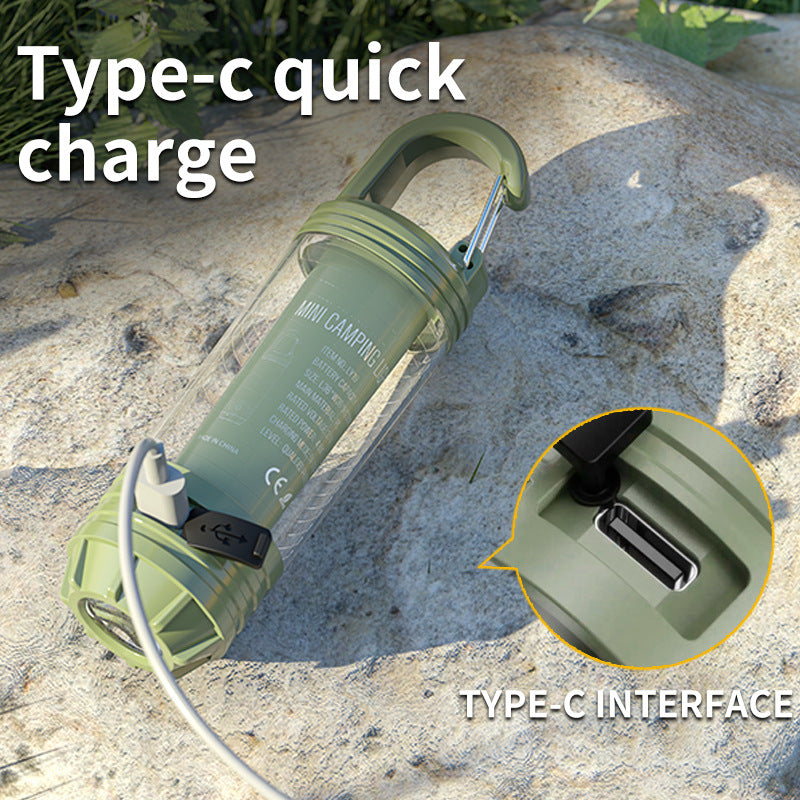 Tri-Color Portable Camping Lantern & Flashlight - Rechargeable, 360°Ambient Light & Hook Design(Khaki)