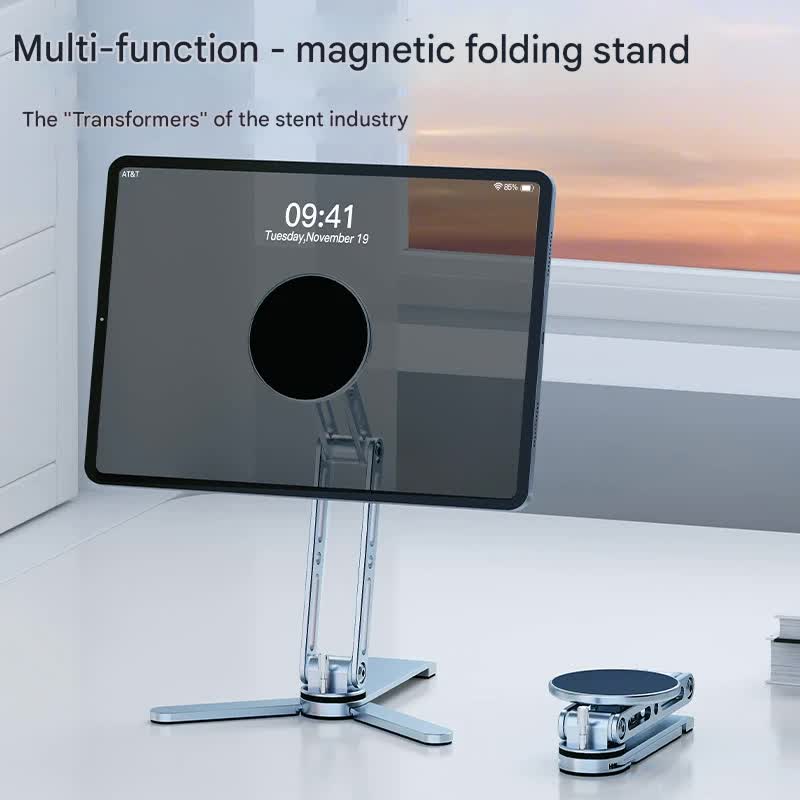 2-in-1 Magnetic Folding Stand for Phones & Tablets - Adjustable Aluminum Desktop & Handheld Holder(silver)