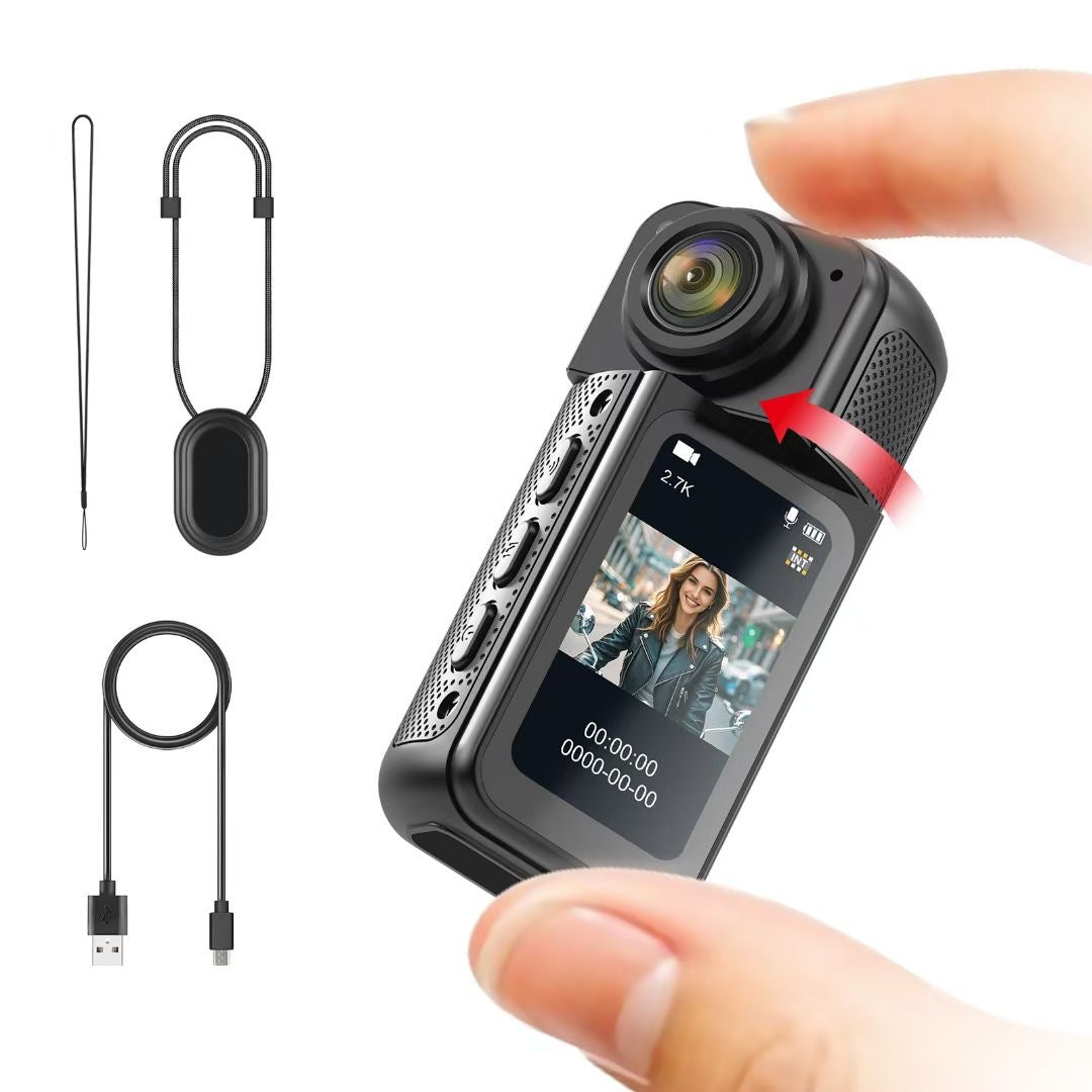 Thumb-Sized 2.7K Camera with 180 Rotatable Lens & Magnet Mount - Capture Your World Hands-Free(black+128G)