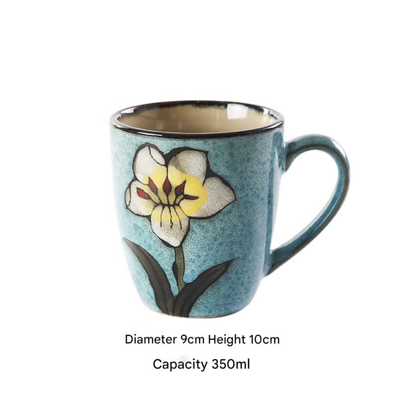 Artisanal Hand-Painted Floral Ceramic Mug - 350ml (Blind Box - 1 of 5 Styles Sent Randomly)