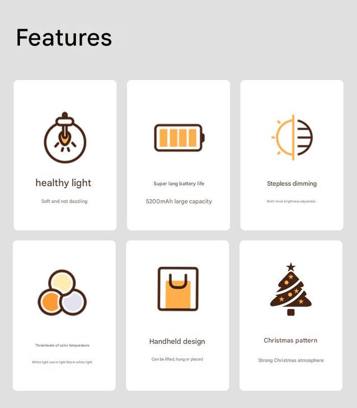 Portable Christmas LED Lantern - Dimmable, 3 Color Temps, 5200mAh Battery & Memory Function(red)