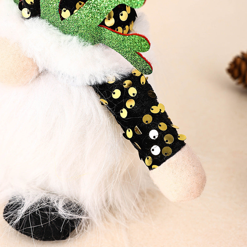 Light-Up Christmas Gnome Plush Doll with Sequin Hat & Antlers - Festive LED Tabletop Decoration(pink)