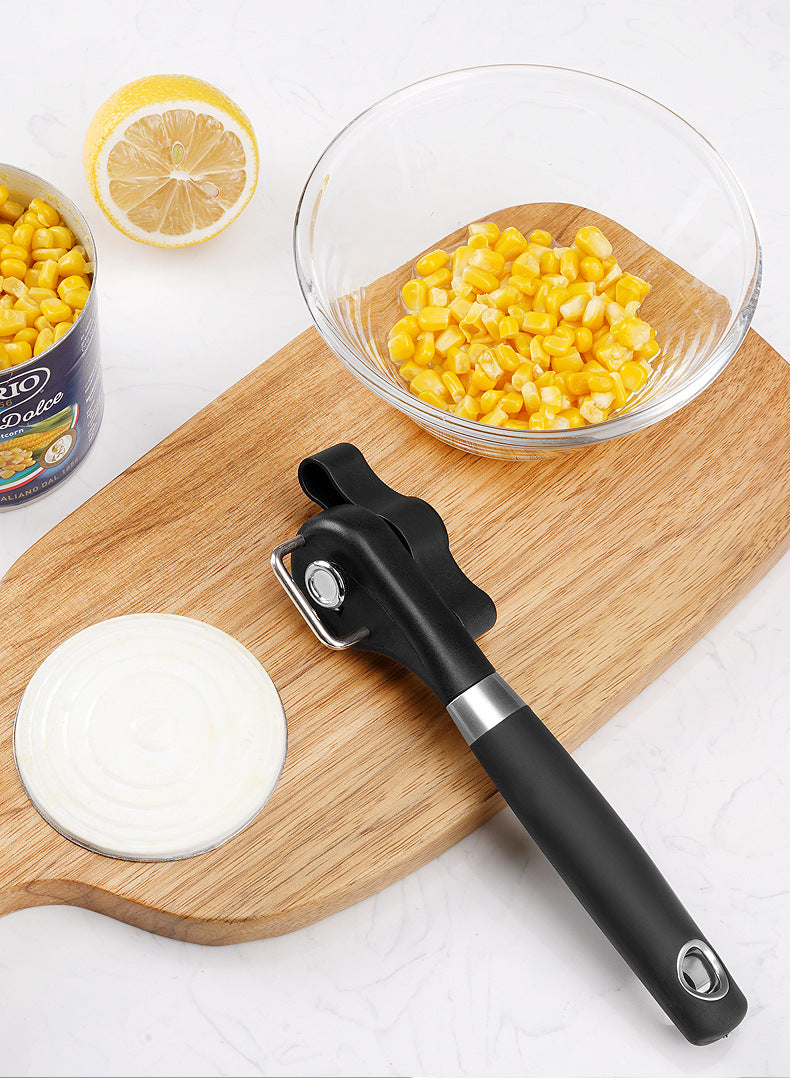 2pc Multifunctional Safe-Cut Can Opener - Smooth Edge, Ergonomic Handle(black)