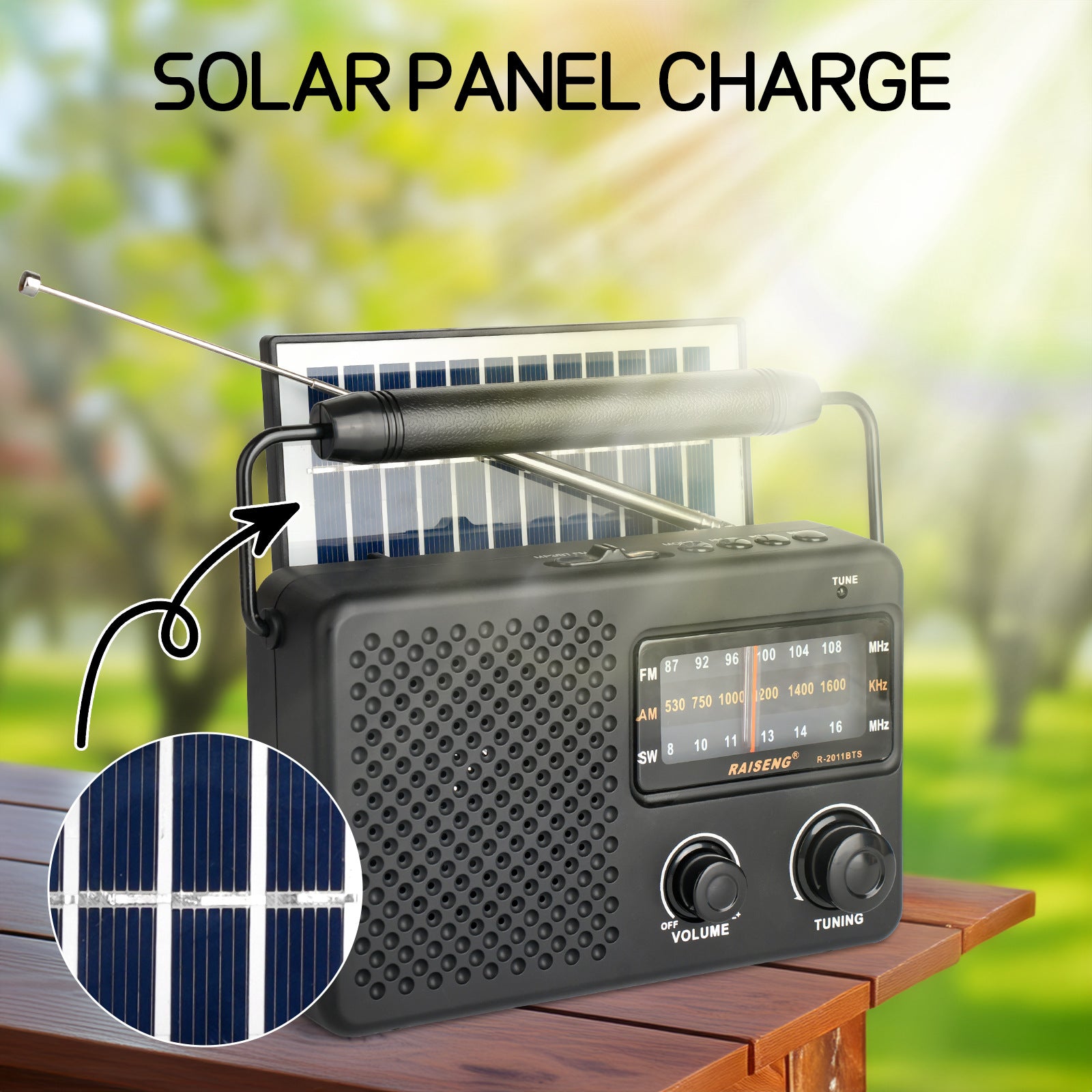 Portable Solar Powered 3-Band AM/FM/SW Radio with Bluetooth Speaker & Multiple Charging Options(black)
