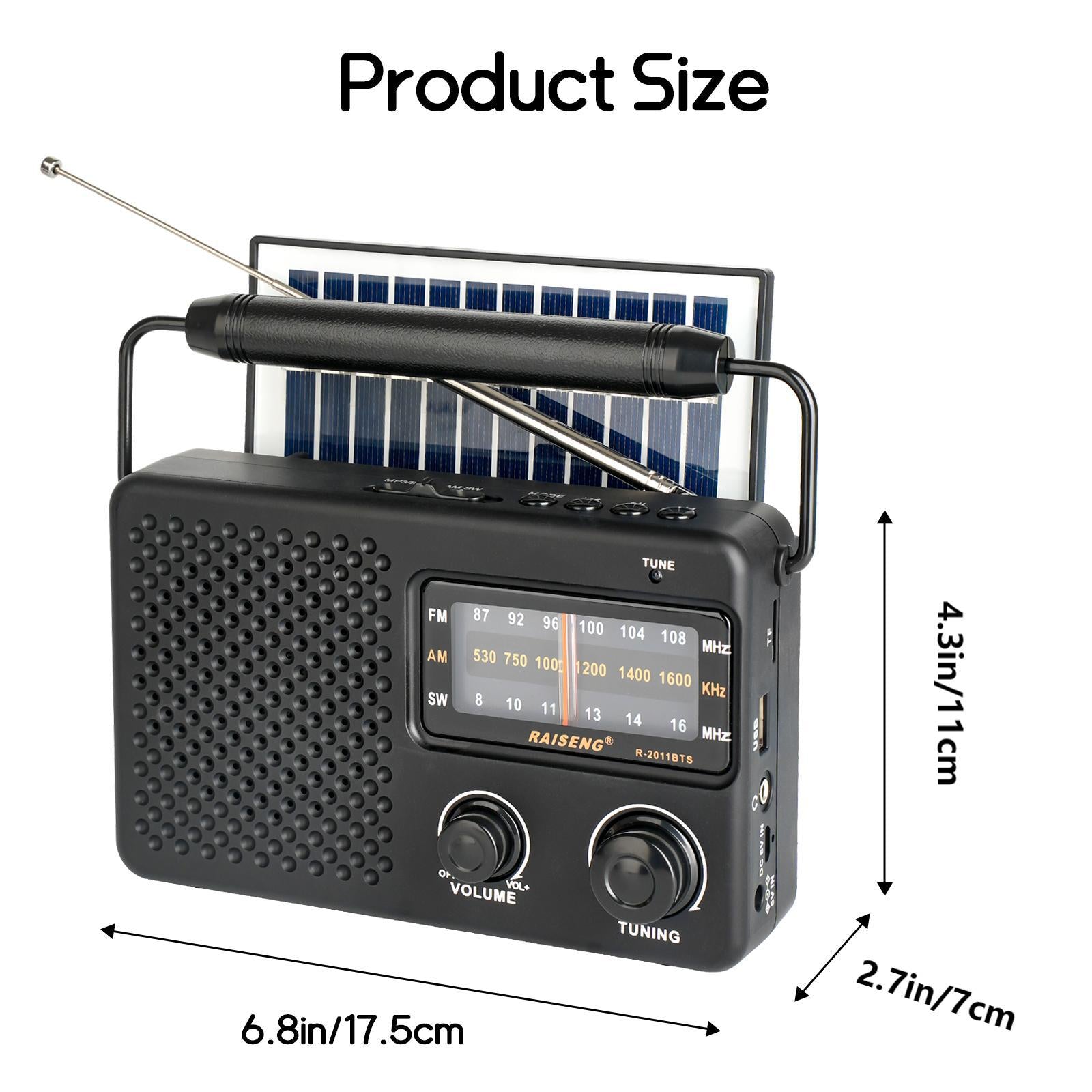 Portable Solar Powered 3-Band AM/FM/SW Radio with Bluetooth Speaker & Multiple Charging Options(black)