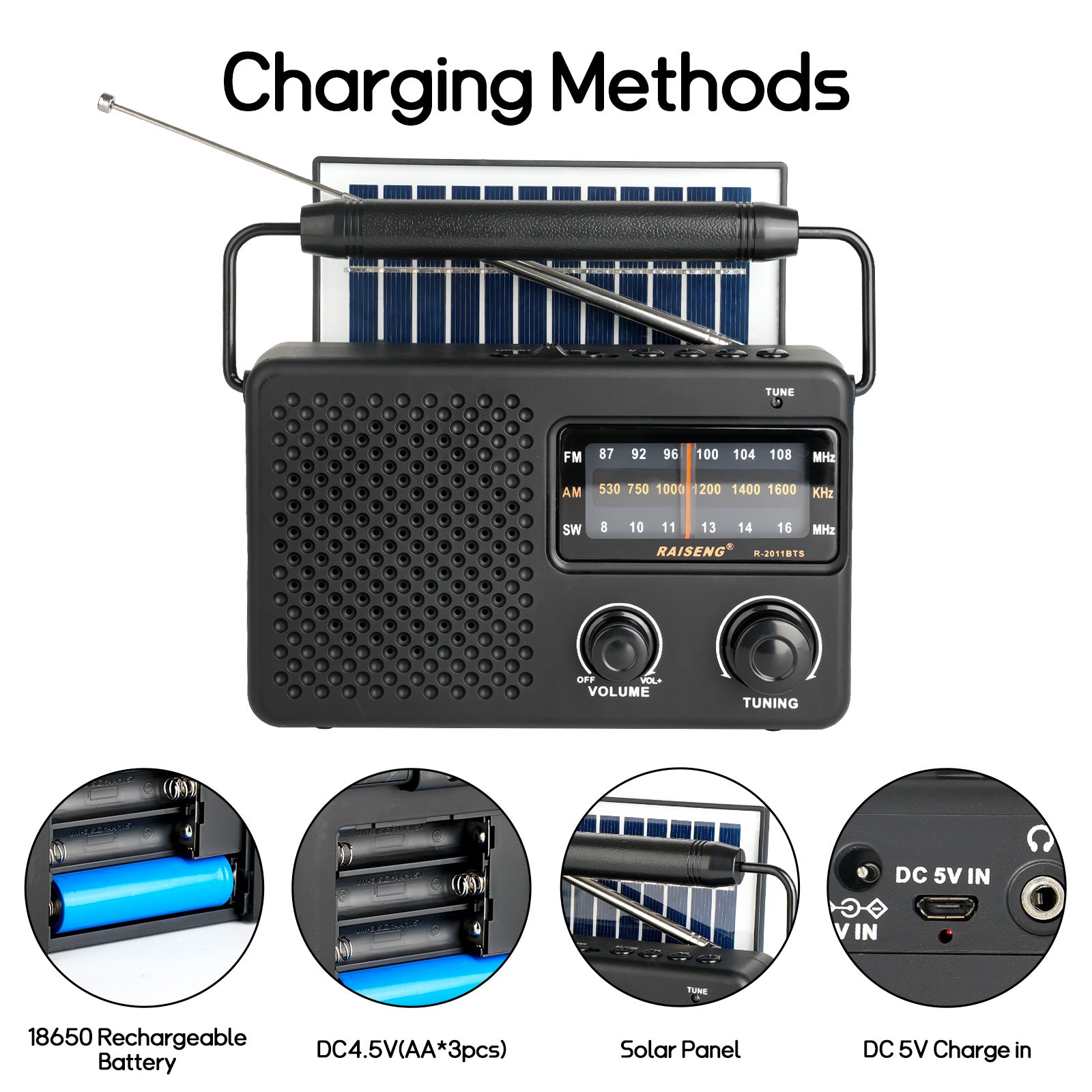 Portable Solar Powered 3-Band AM/FM/SW Radio with Bluetooth Speaker & Multiple Charging Options(black)