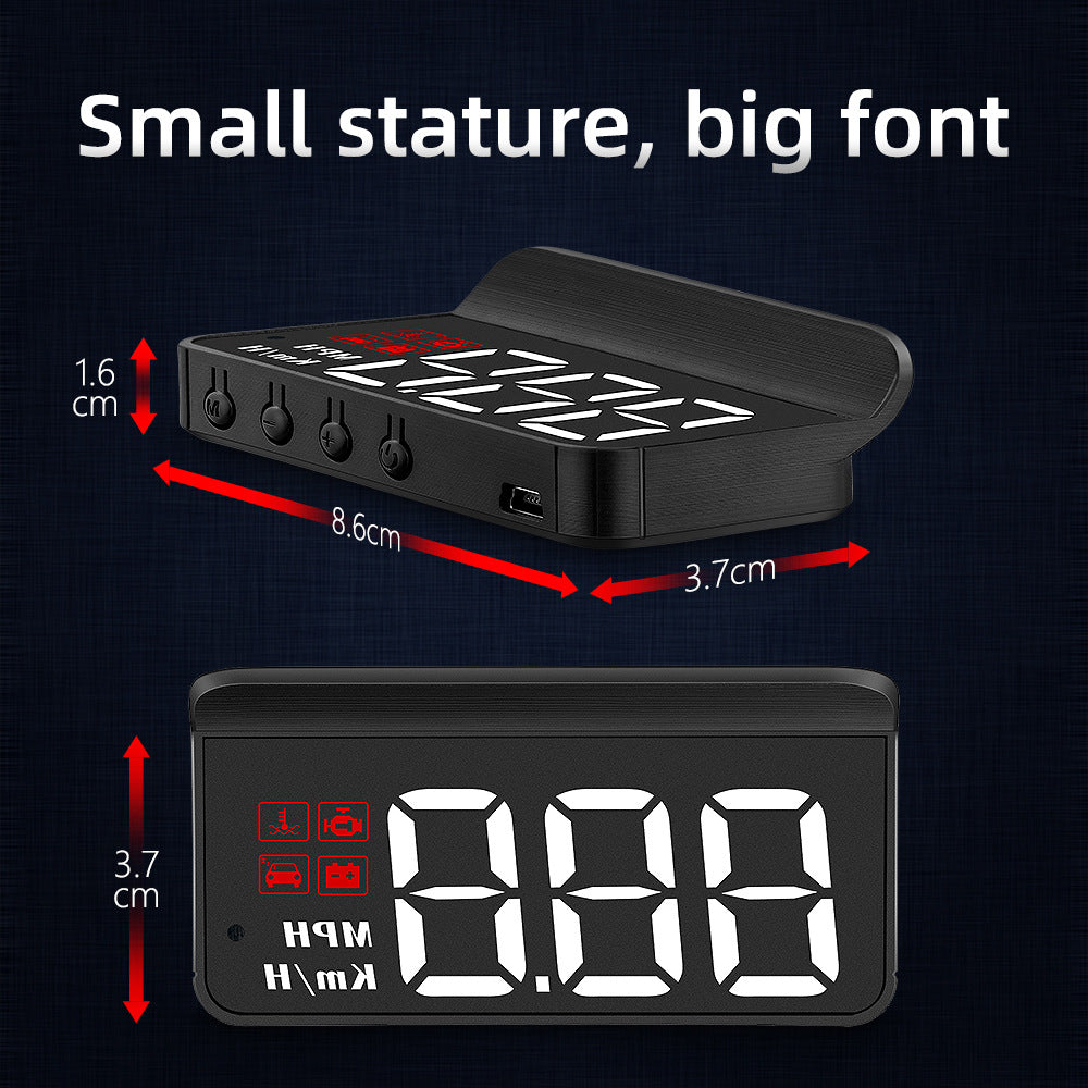 Compact OBD2 Car Head-Up Display (HUD) - Digital Speedometer with 5 Alarm Functions & Adaptive Brightness(black)