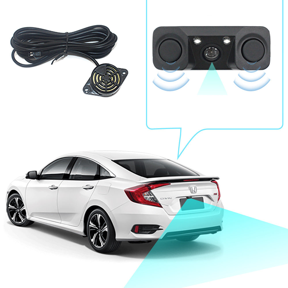 3-in-1 Car Reversing Camera & Parking Sensor System with Monitor - License Plate Frame Mount, Waterproof & Night Vision(black)