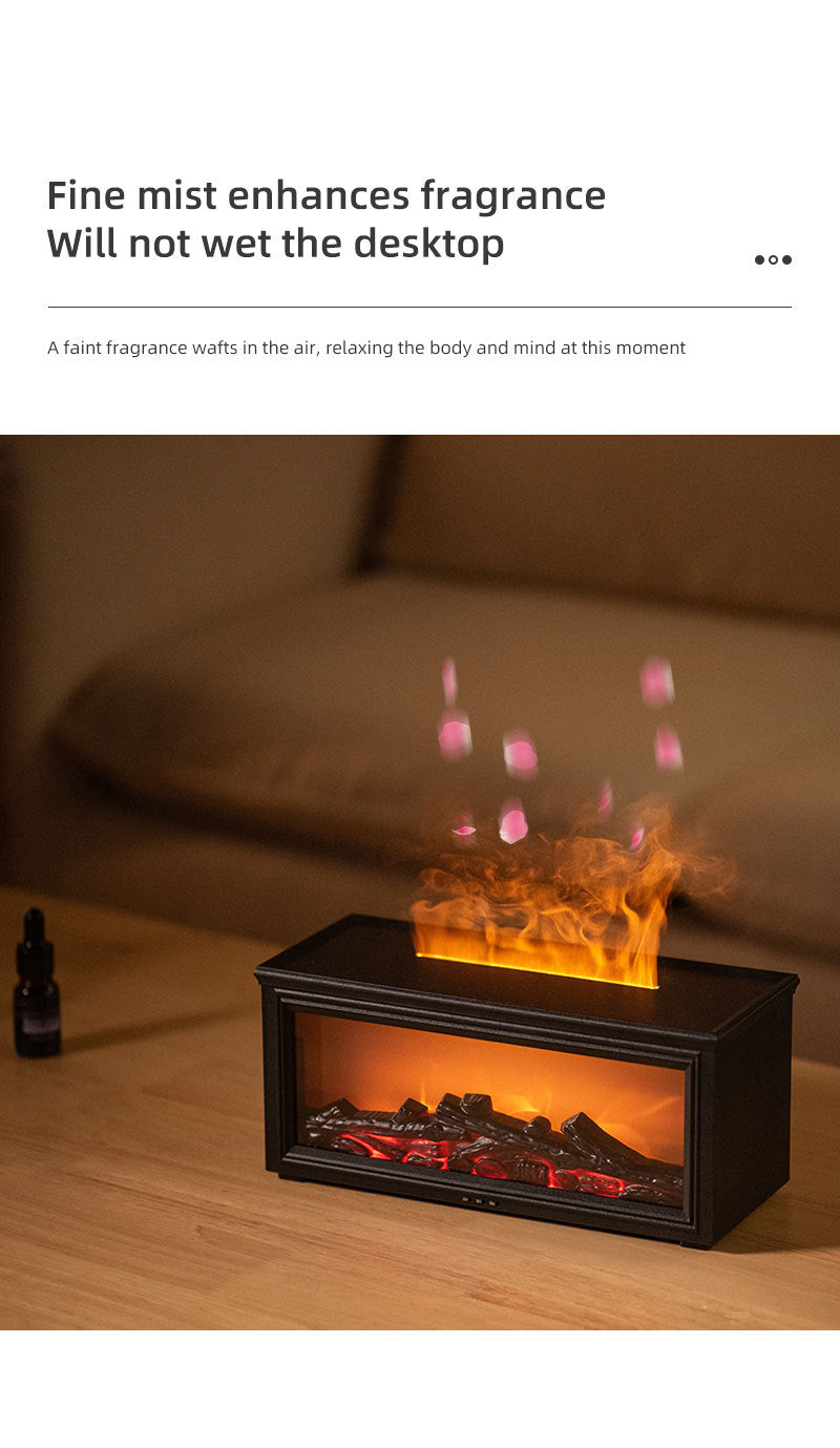 Fireplace Flame Effect Aroma Diffuser & Humidifier with 7-Colour Light, Timer & Remote Control(Light Wood Grain)