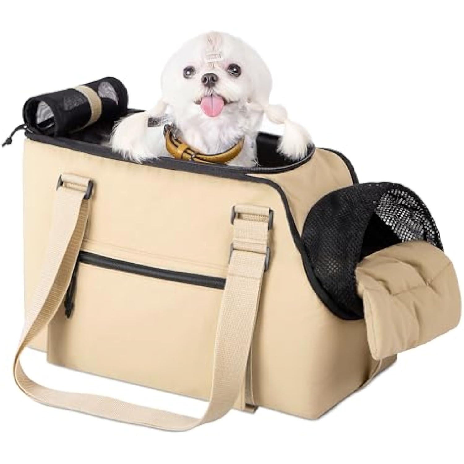 Versatile Pet Carrier Tote Bag for Small Dogs & Cats - Waterproof, Car Seat Function & Adjustable Safety Exit(Khaki)