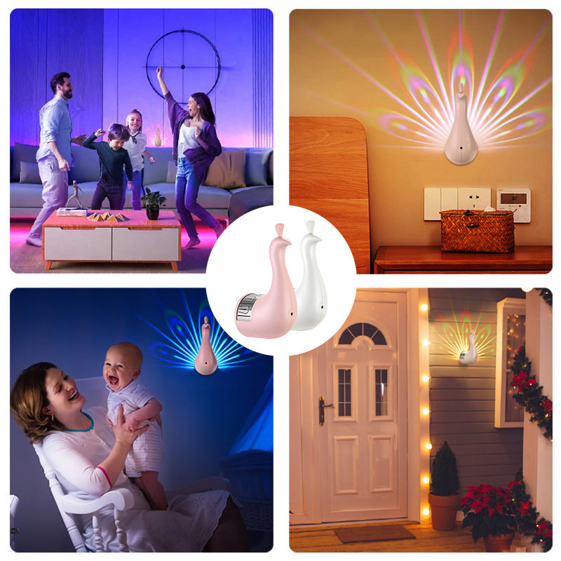 Peacock Projection LED Night Light - Multi-Color Atmosphere Lamp with Remote & Touch Control, USB Rechargeable(white)