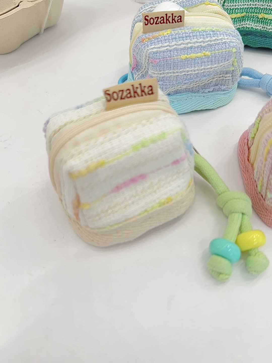 3pc Chic Woven Mini Backpack Pouch - Earphone Case & Coin Purse with Keychain Lanyard(white)