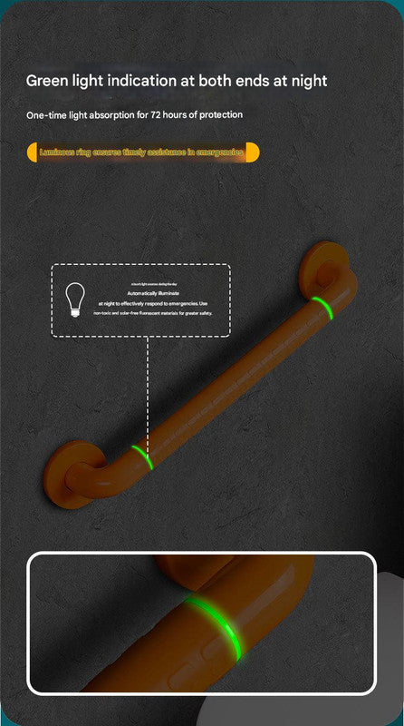 2pc Heavy-Duty Anti-Slip Safety Grab Bar with Luminous Rings - Stainless Steel Core Bathroom Handrail(yellow 60cm)