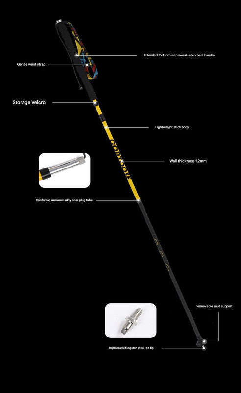 Ultralight Carbon Fiber Foldable Trail Running & Hiking Pole(yellow Recommended height range 175-185cm)