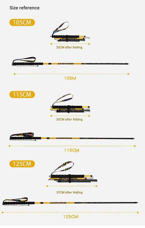 Ultralight Carbon Fiber Foldable Trail Running & Hiking Pole(yellow Recommended height range 175-185cm)