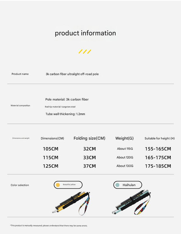 Ultralight Carbon Fiber Foldable Trail Running & Hiking Pole(blue Recommended height range 165-175cm)