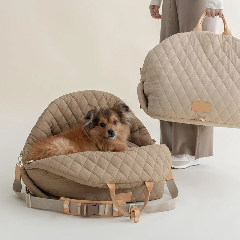 Luxury Quilted 2-in-1 Pet Travel Carrier & Car Booster Seat for Small Dogs(beige)