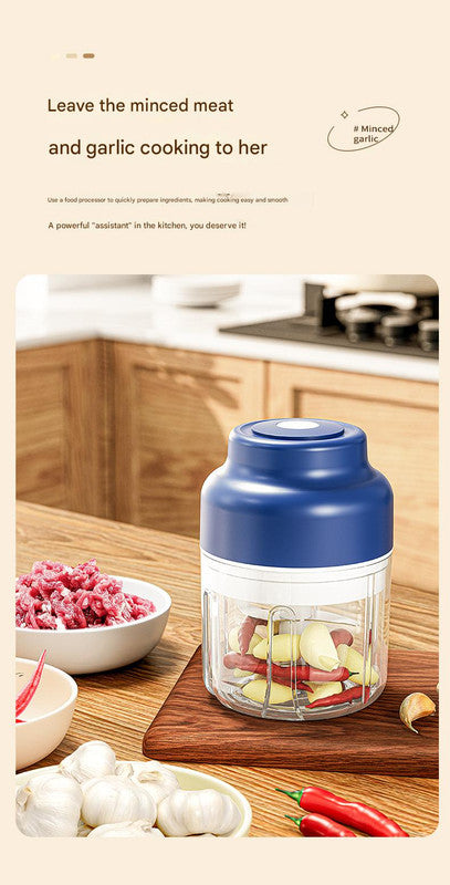 Powerful Mini Electric Food Chopper - USB Rechargeable Cordless Garlic & Meat Mincer(purple 320ml + 6-blade knife)