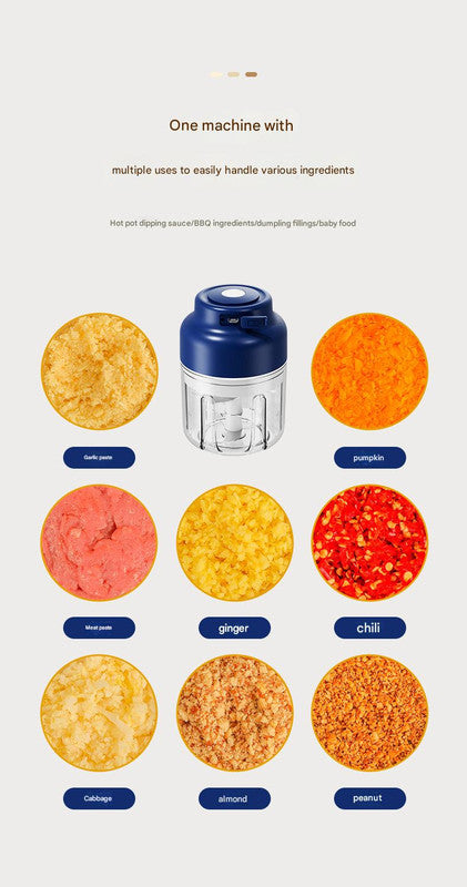 Powerful Mini Electric Food Chopper - USB Rechargeable Cordless Garlic & Meat Mincer(purple 320ml + 6-blade knife)