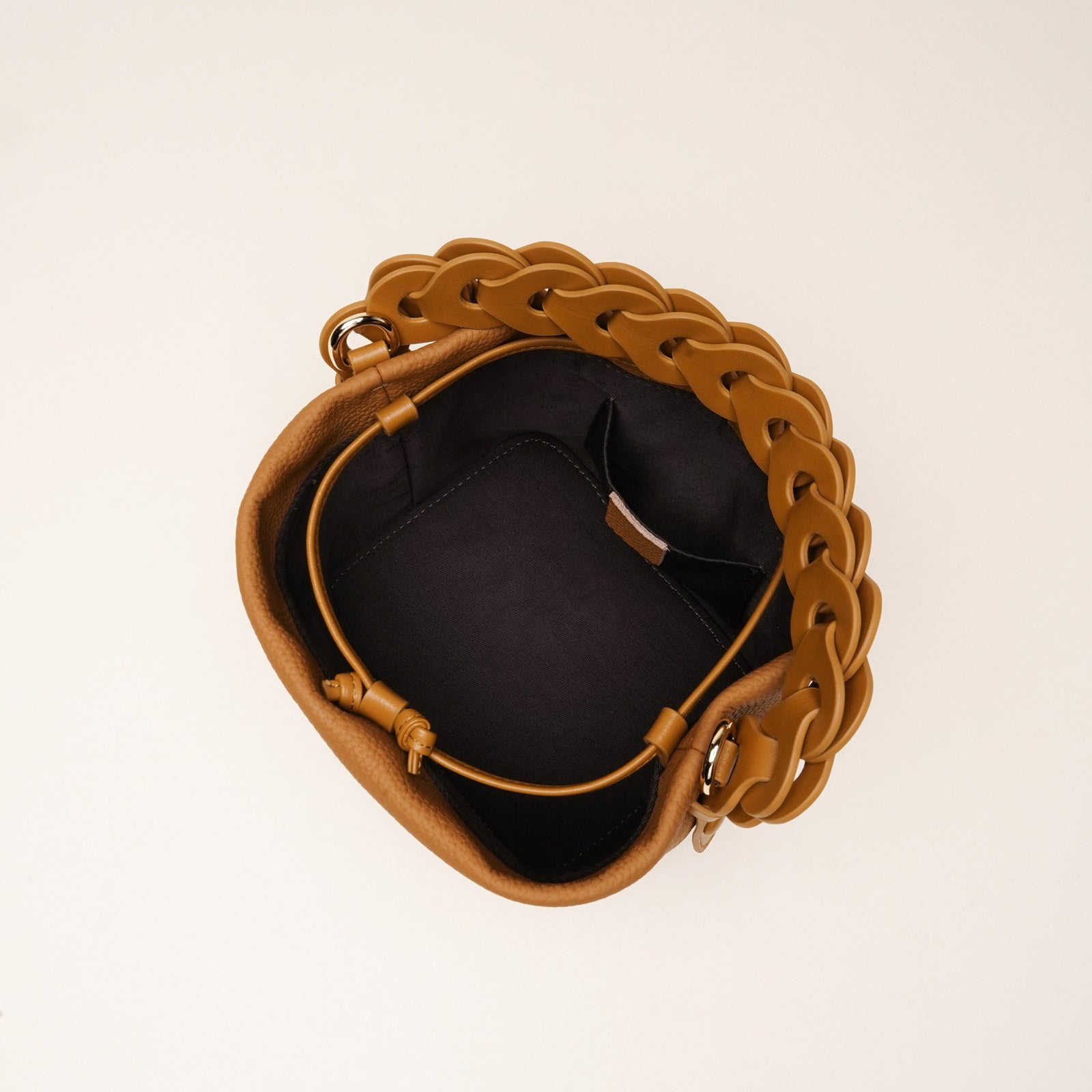 Genuine Leather Mini Bucket Bag with Braided Handle - Chic Drawstring Crossbody Purse(Black)