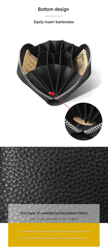Genuine Leather RFID Blocking Accordion Card Holder & Coin Purse - Large Capacity Zip Wallet(blue)