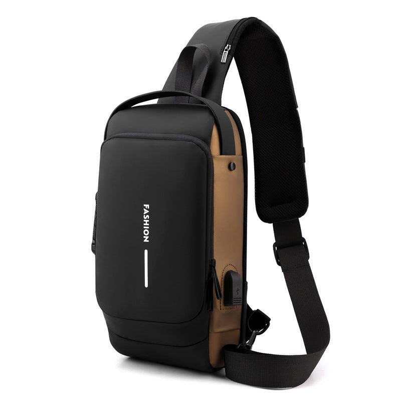 Black and Brown Men's Anti-Theft Crossbody Sling Bag with USB Charging Port & Combination Lock