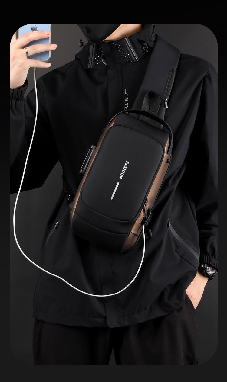 Black and Brown Men's Anti-Theft Crossbody Sling Bag with USB Charging Port & Combination Lock