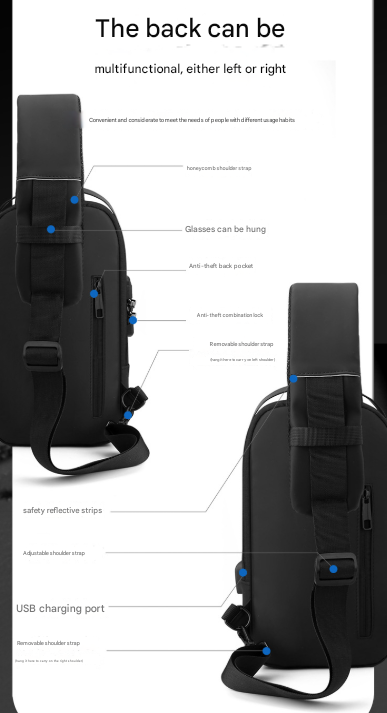 Grey and Brown Men's Anti-Theft Crossbody Sling Bag with USB Charging Port & Combination Lock