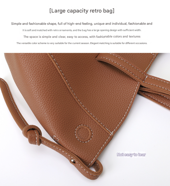 Brown Chic Minimalist PU Leather Tote Bag - Women's Versatile Shoulder Handbag with Contrast Stitching