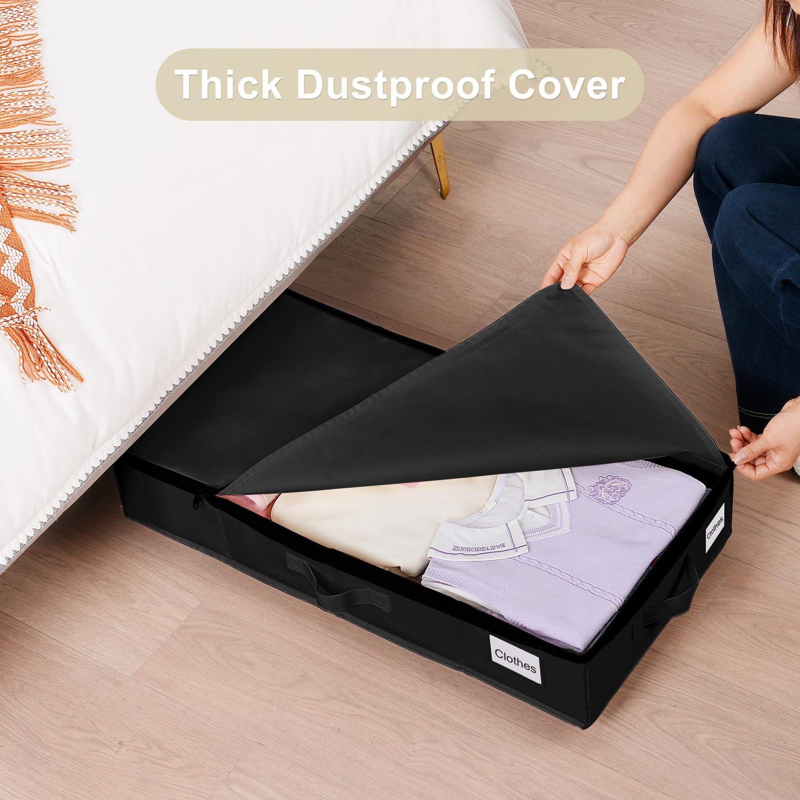 1 piece Black Size L Collapsible Underbed Storage Organizer with Wheels - Fabric Bin with Dustproof Lid