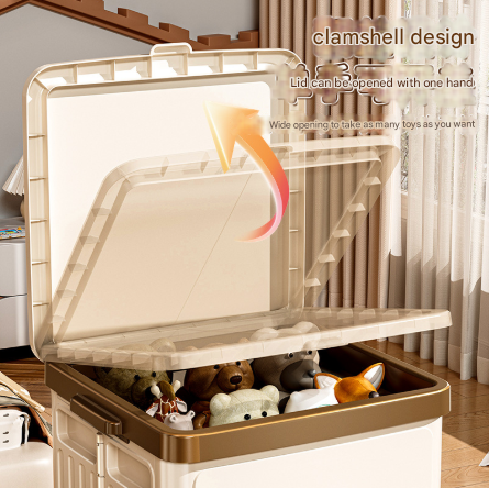 Beige Large Foldable Storage Box with Lid and Wheels - Heavy Duty Collapsible Toy Organizer Bin
