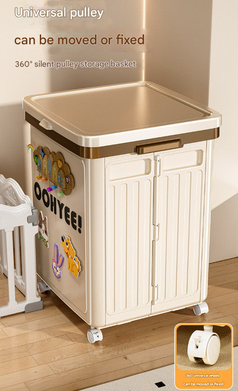 Beige Large Foldable Storage Box with Lid and Wheels - Heavy Duty Collapsible Toy Organizer Bin